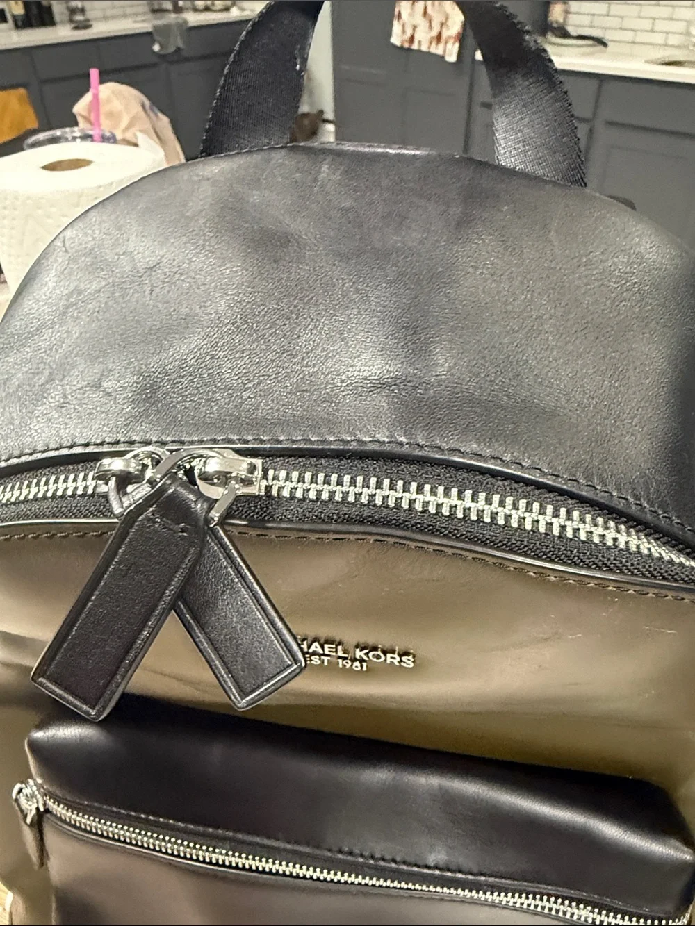 Michael Kors Olive Green & Black Leather Men's Backpack